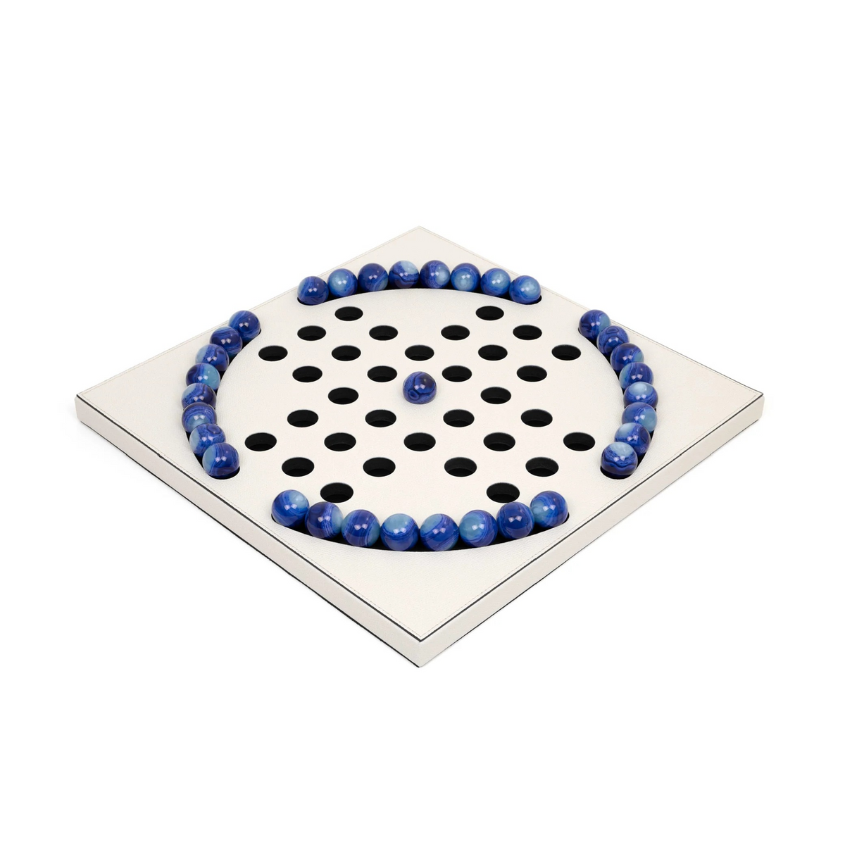 Blue Pawns Leather Game Board | Pinetti Peg Solitaire | OROA.com