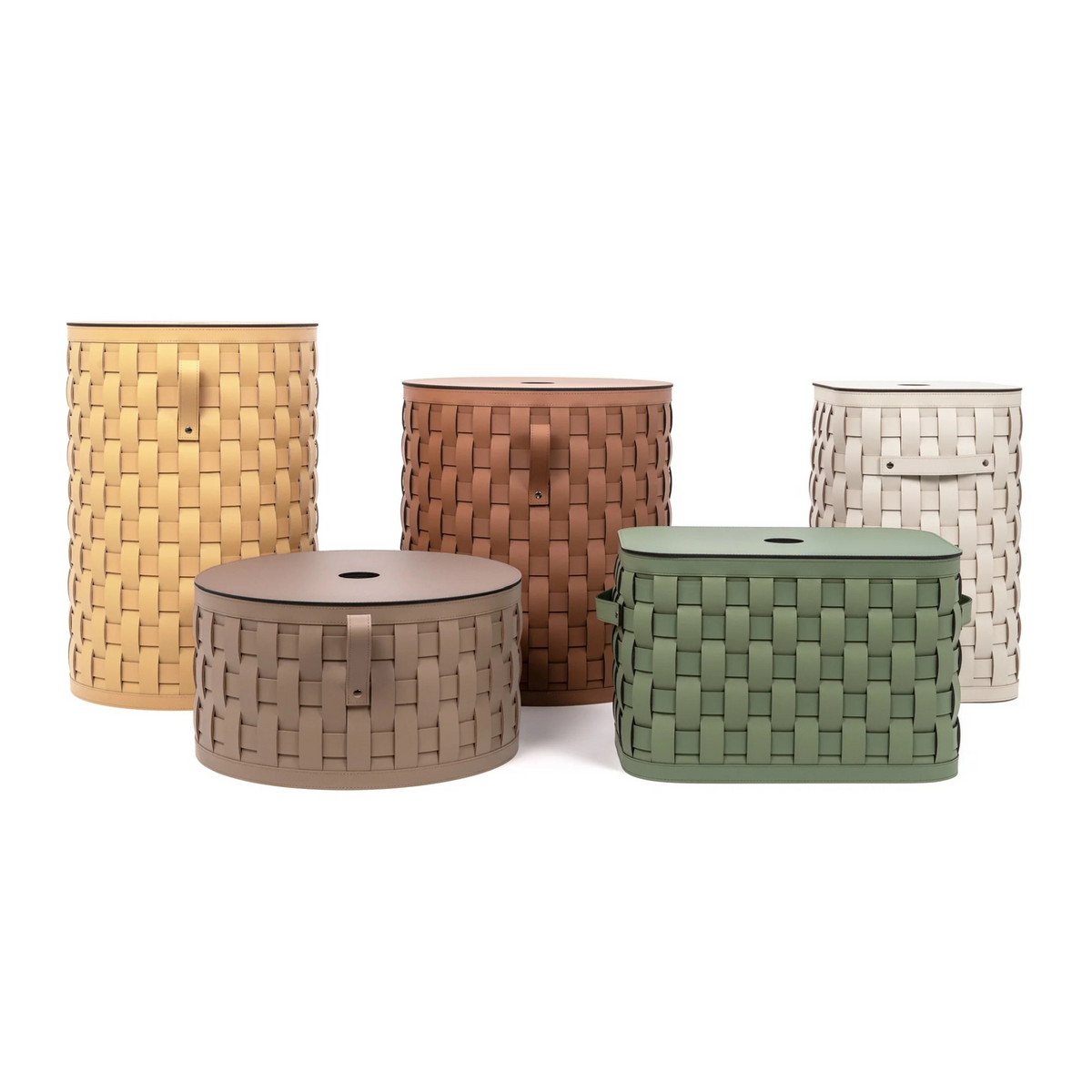 Tall Round Leather Basket | Pinetti Demetra | OROA.com