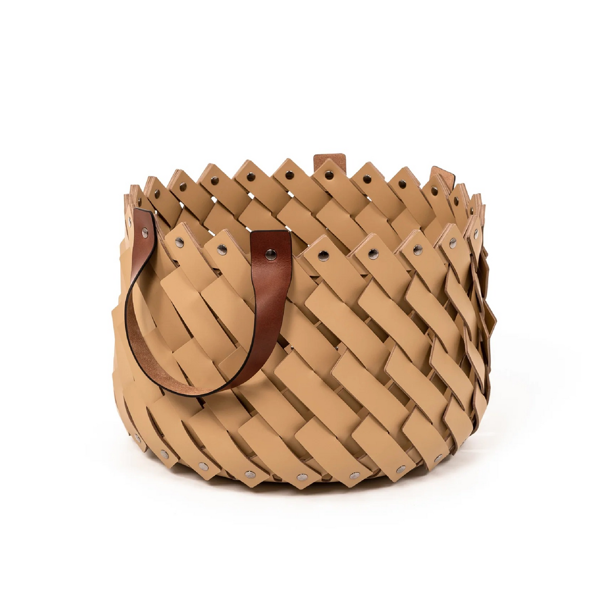 Leather Strips Basket with Handles S | Pinetti Almeria | OROA.com