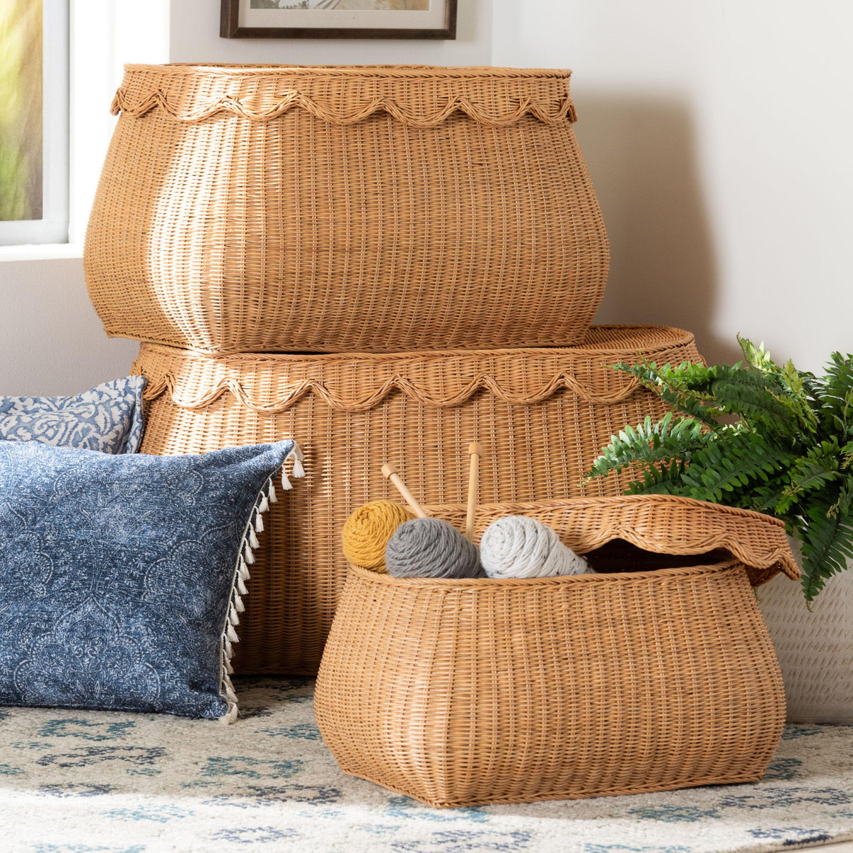 Modern European furniture - Rattan Scalloped Lidded Baskets (3) - www.oroa.com