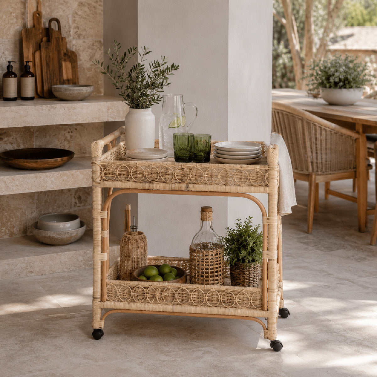 Modern European furniture - Two-Tier Rattan Indoor/Outdoor Serving Cart - www.oroa.com