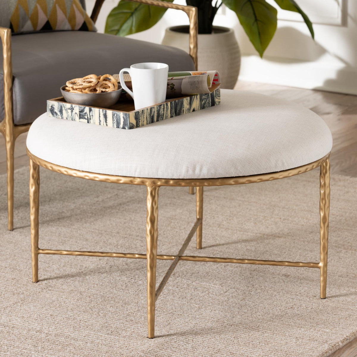 Modern European furniture - White Padded Round Cocktail Ottoman - www.oroa.com
