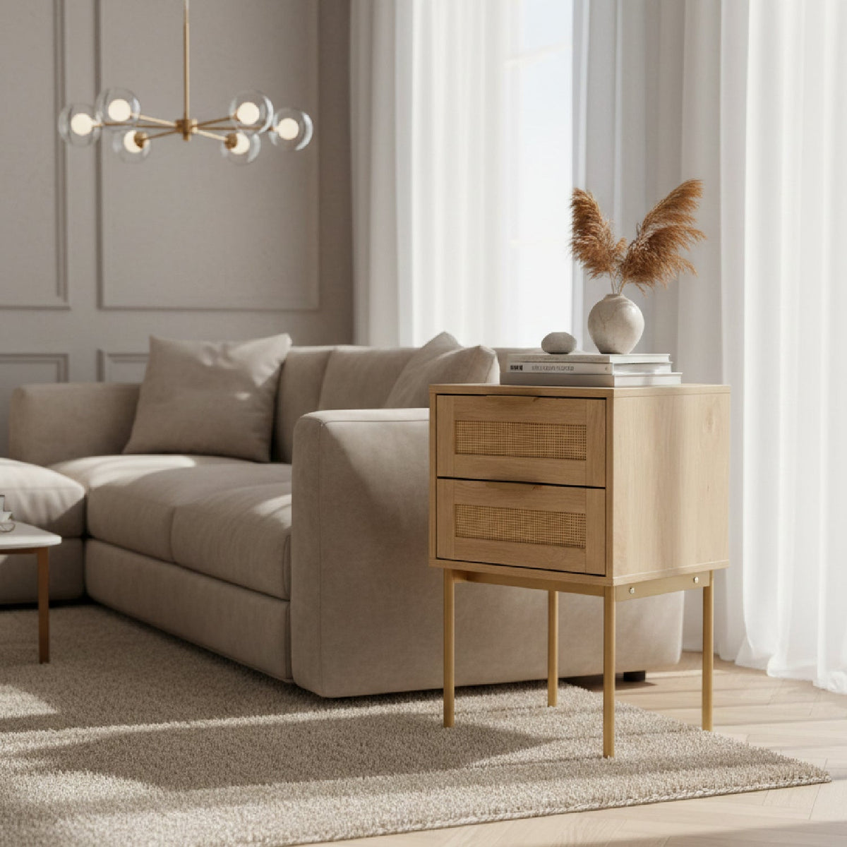 Japandi 2-Drawer End Table | Bali Loom Dewitt