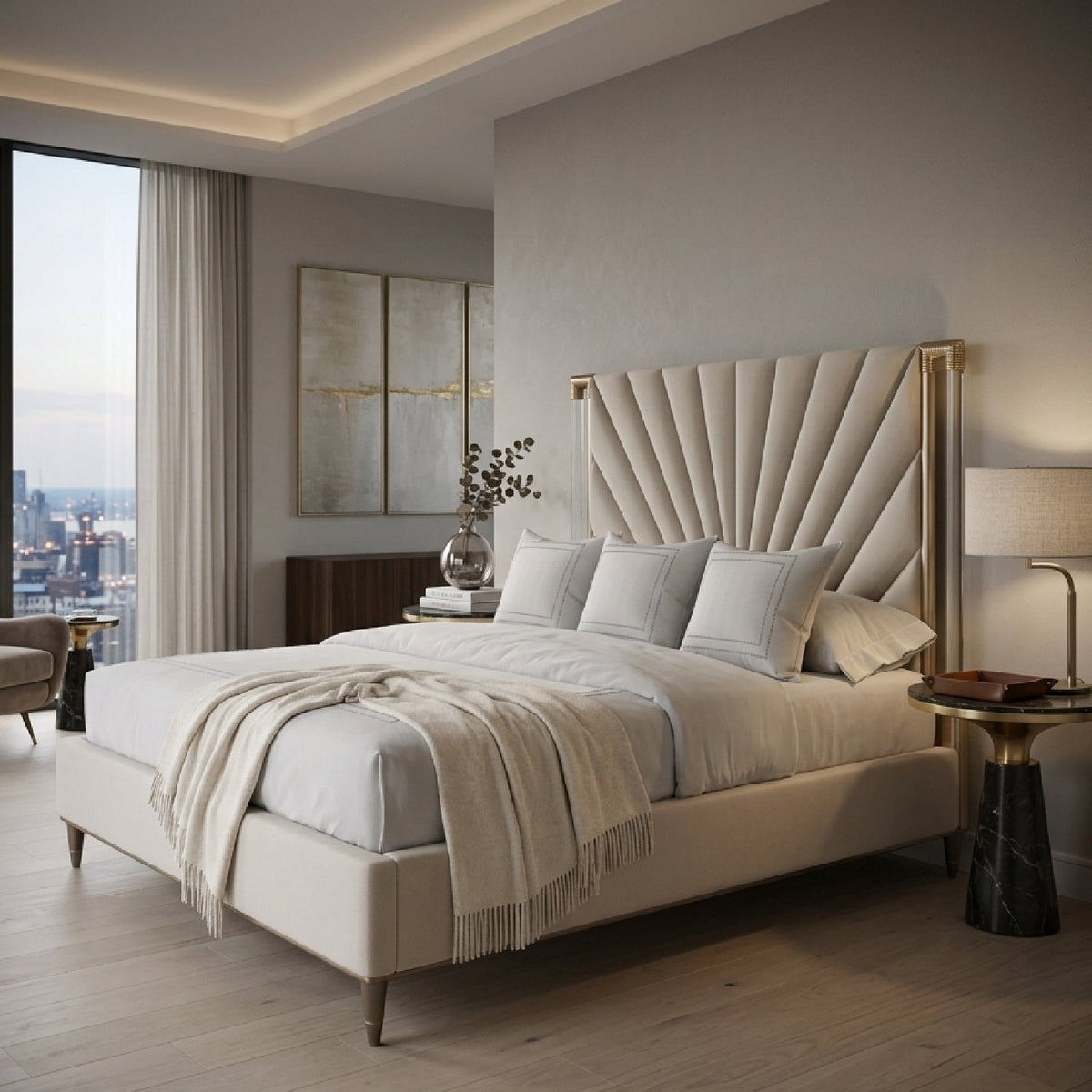Gold Frame Upholstered Queen Bed | Caracole Valentina