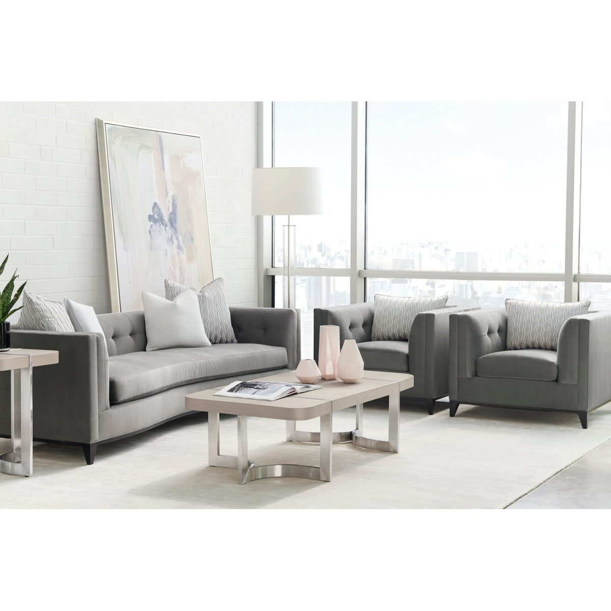 Gray Velvet Tufted Sofa | Caracole Grace