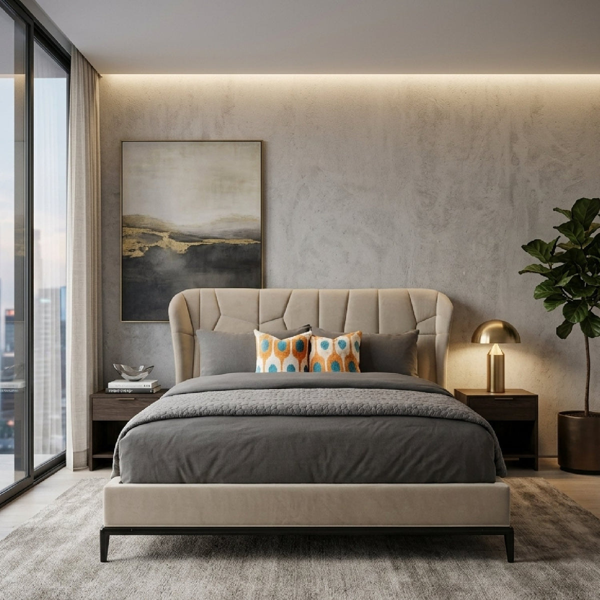 Beige Quilted Bed | Caracole Vector