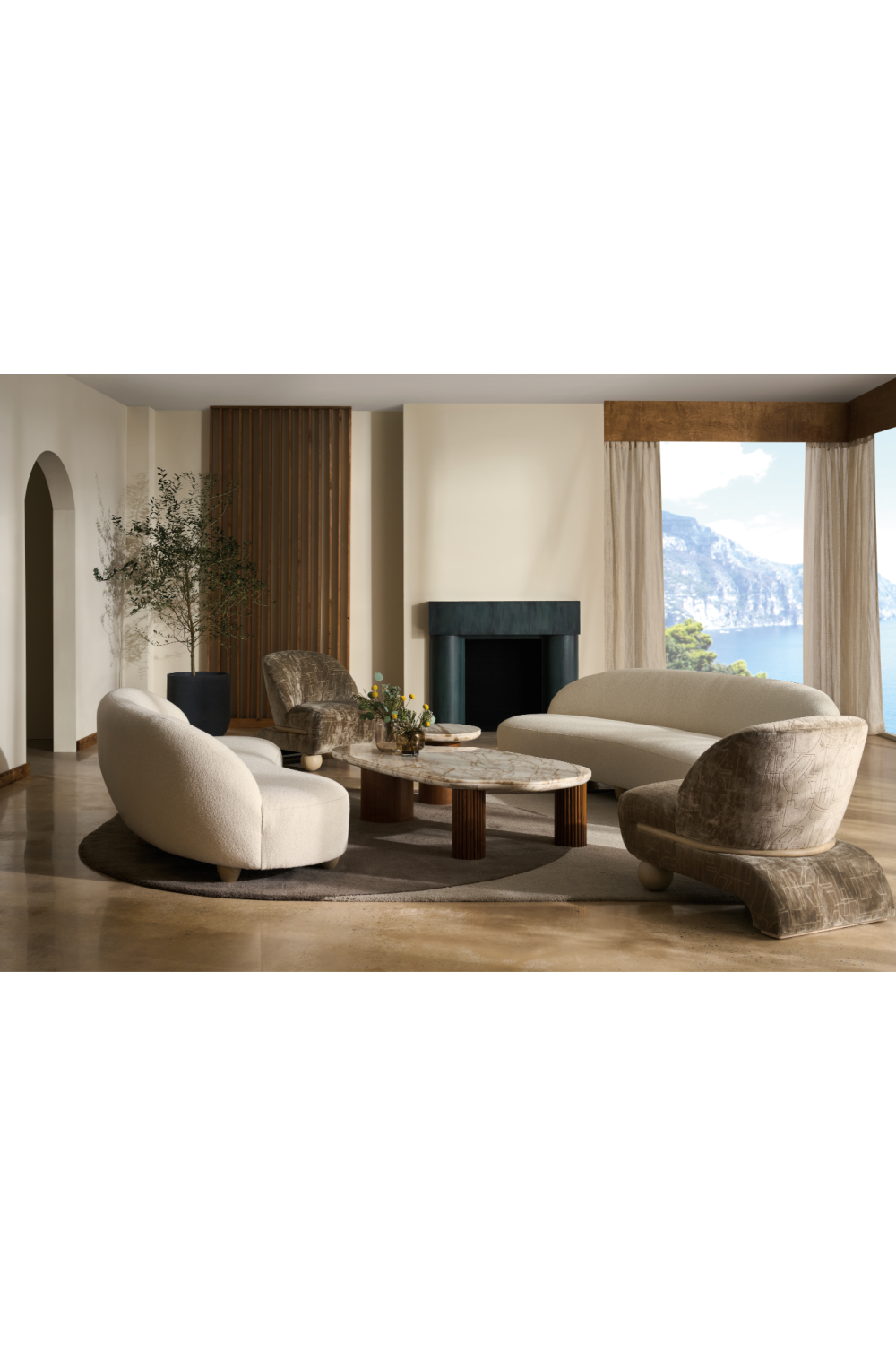 Bouclé Serpentine Sofa | Caracole Tulum | Oroa.com