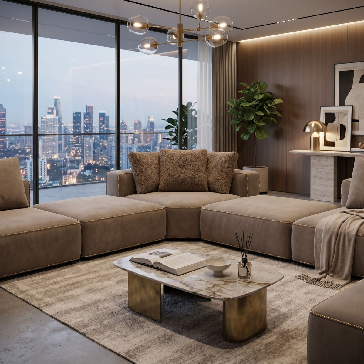 Brown Welted Sectional Sofa | Caracole Marbella