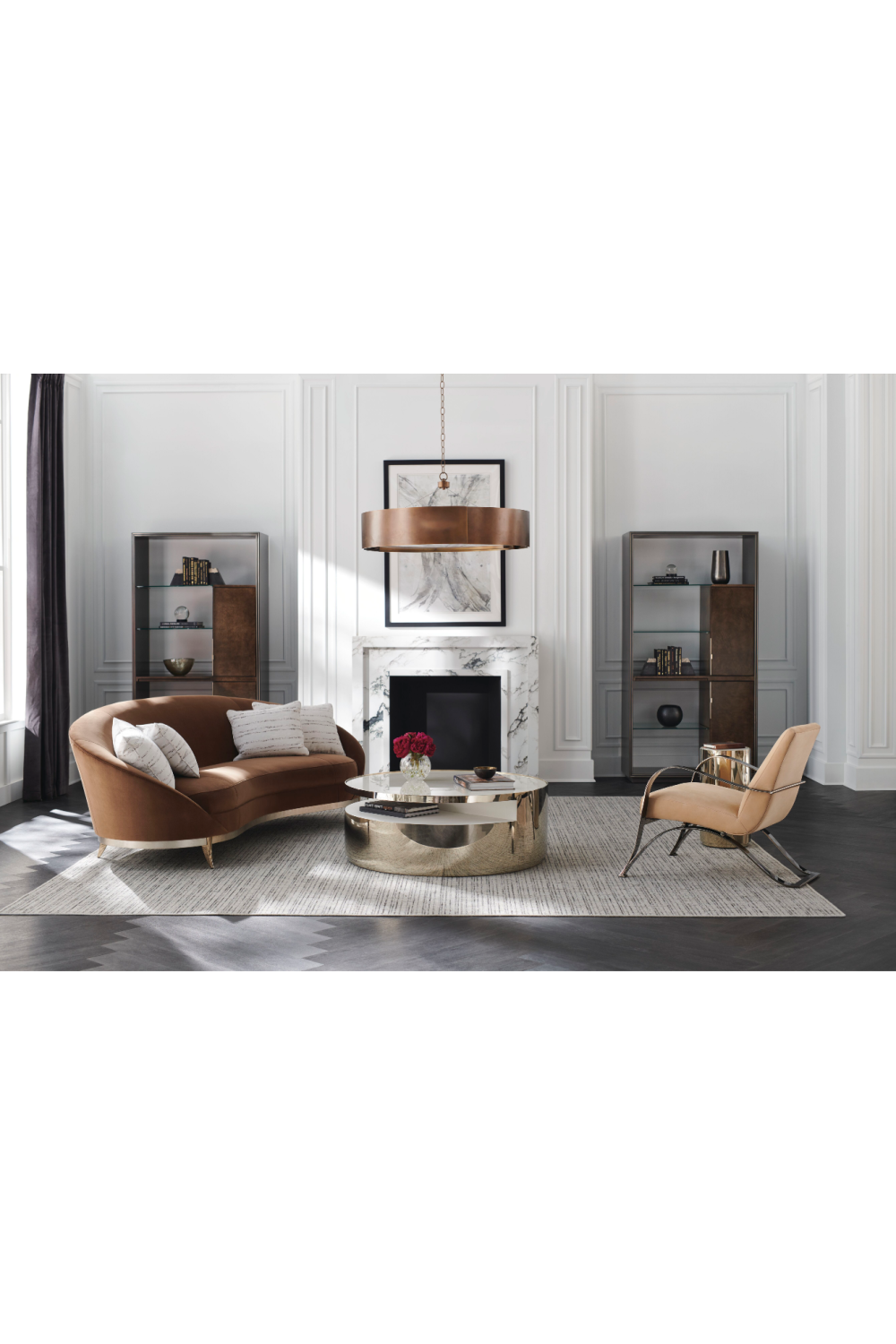 Brown Velvet Curved Sofa | Caracole Main Event | Oroa.com
