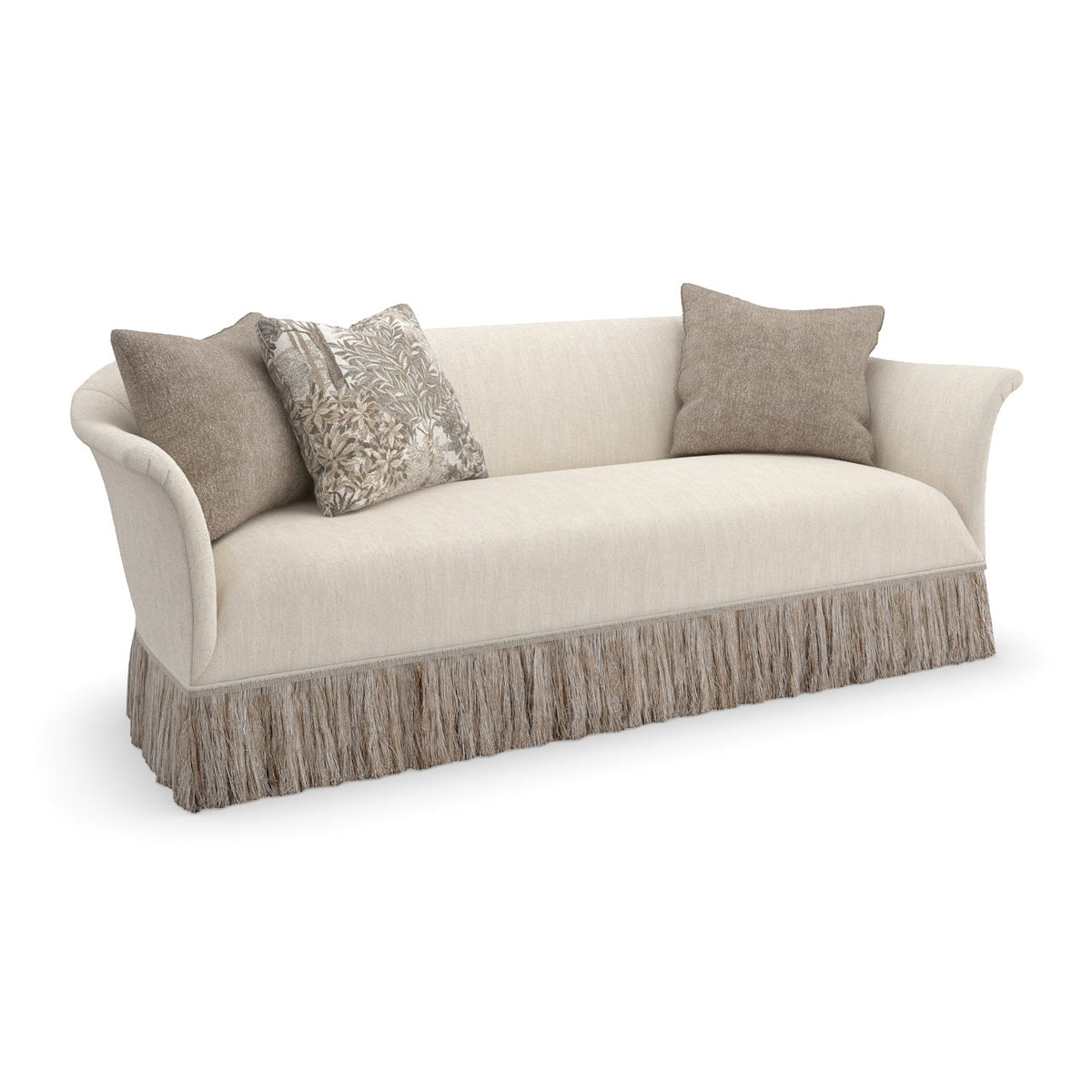 Fringed Skirt Beige Sofa | Caracole Savoy