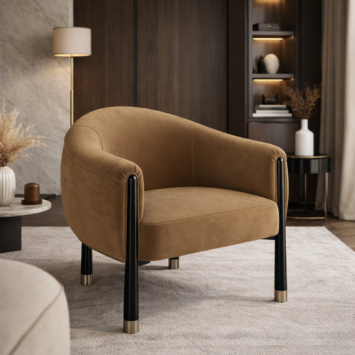 Velvet Curved Accent Chair | Caracole Baton