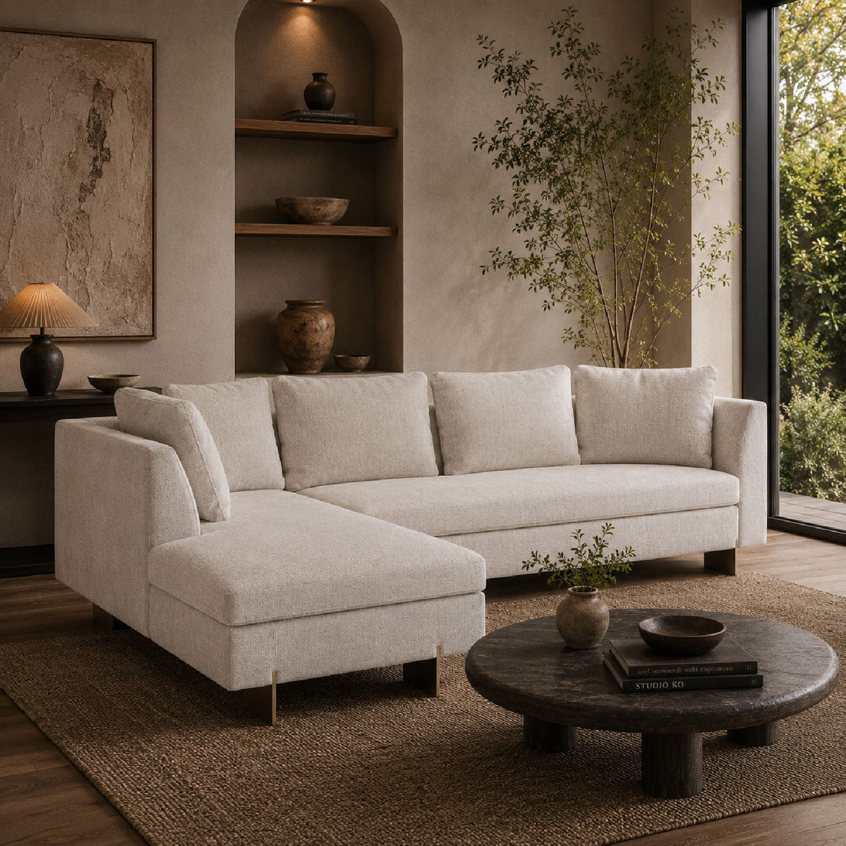 White Chenille Sofa with Chaise | Caracole Altura