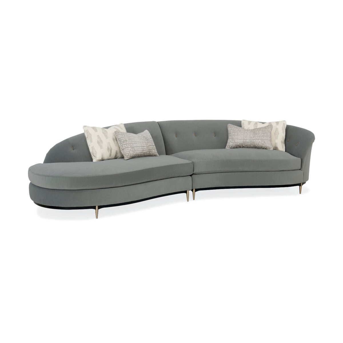 Gray Velvet Right-Armed Loveseat | Caracole Three's Company