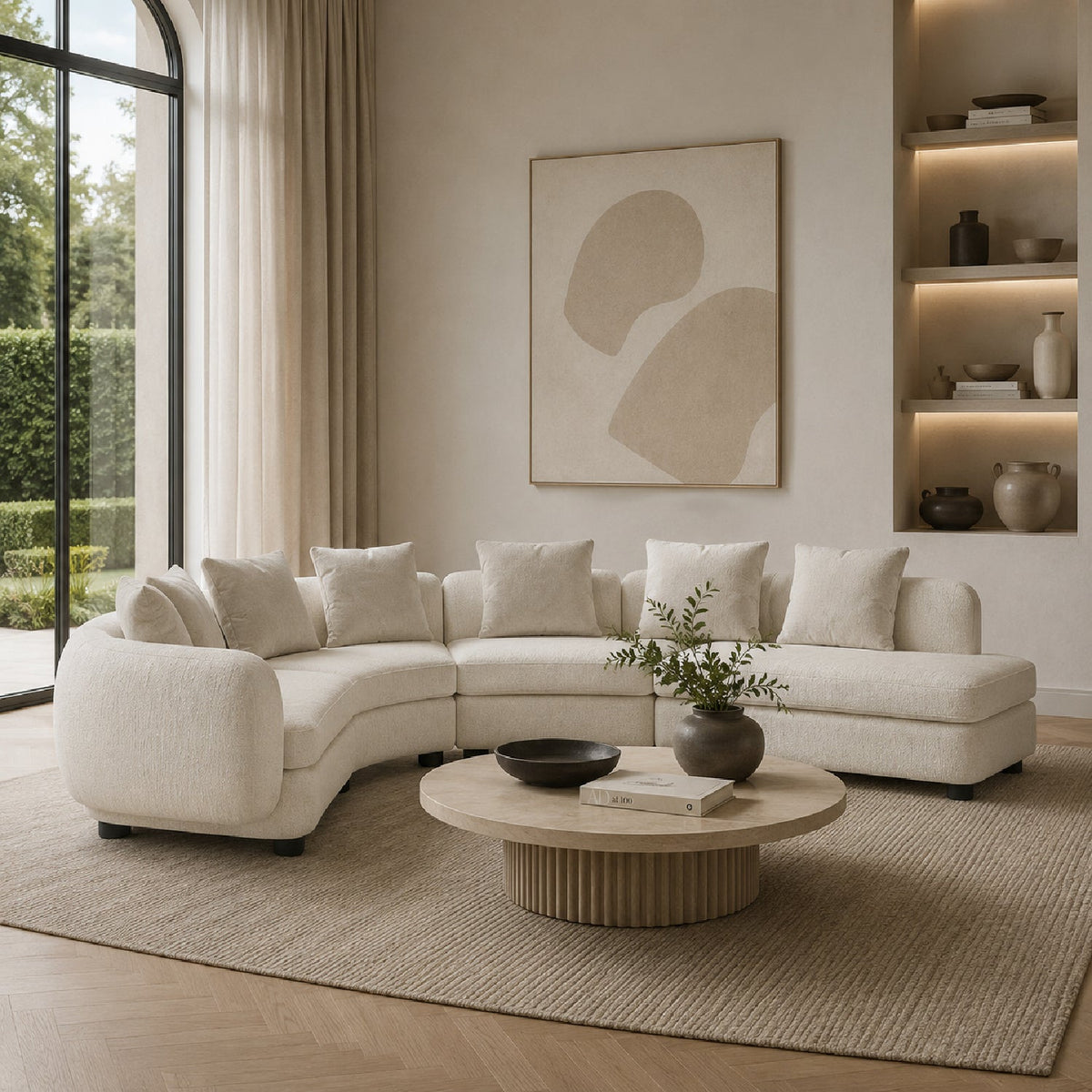 White Curved Armless Loveseat | Caracole Crescent