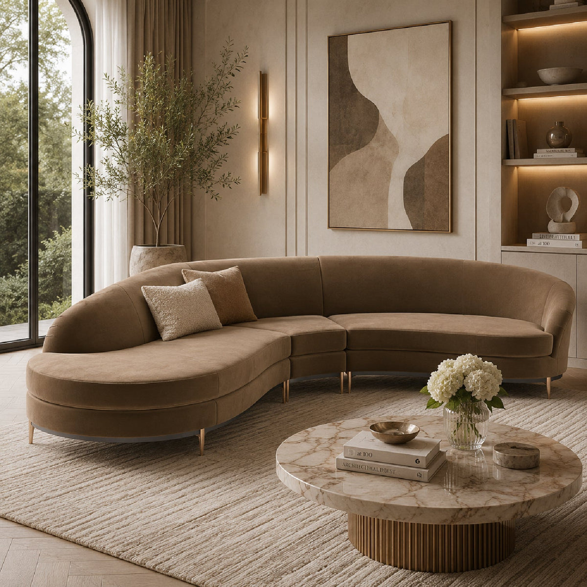 Velvet Curved 3-Piece Sectional Sofa | Caracole Three'S Company
