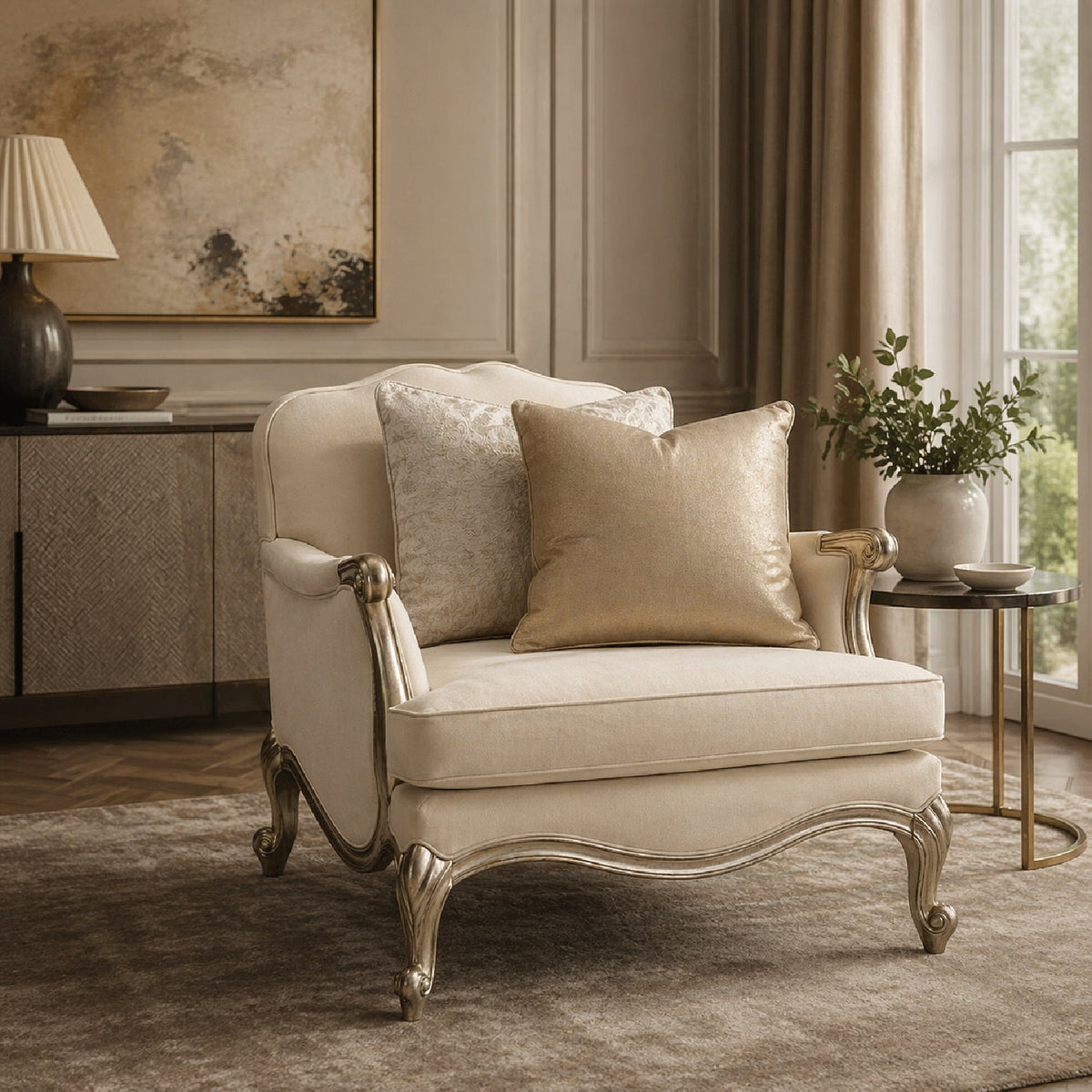 White French-Inspired Lounge Chair | Caracole Savoir Faire
