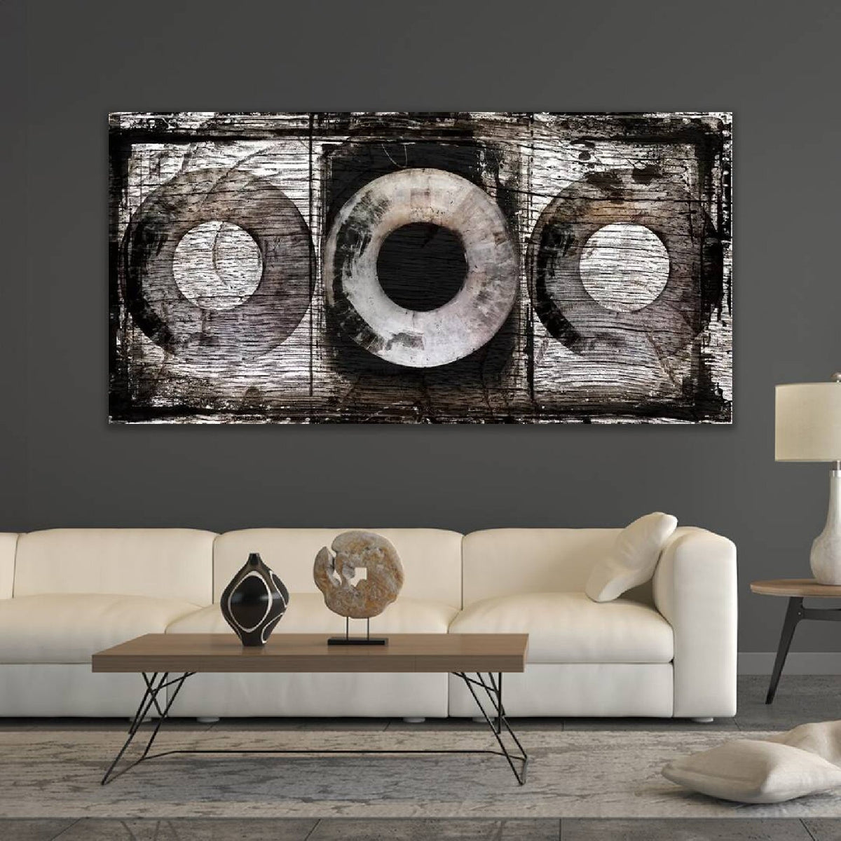 3 Circles Brown Weathered-Look Monochromatic Wall Art art print by Cobra Art, alternate view 2