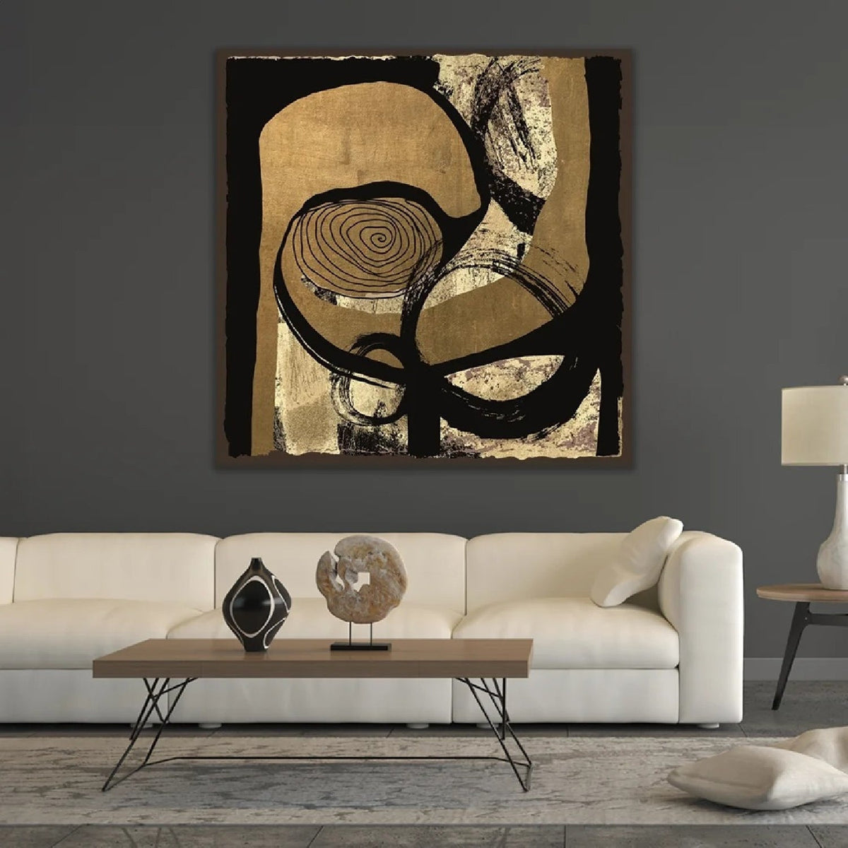 Vanishing Point Gold Swirl Left Abstract Art art print by Cobra Art, alternate view 2