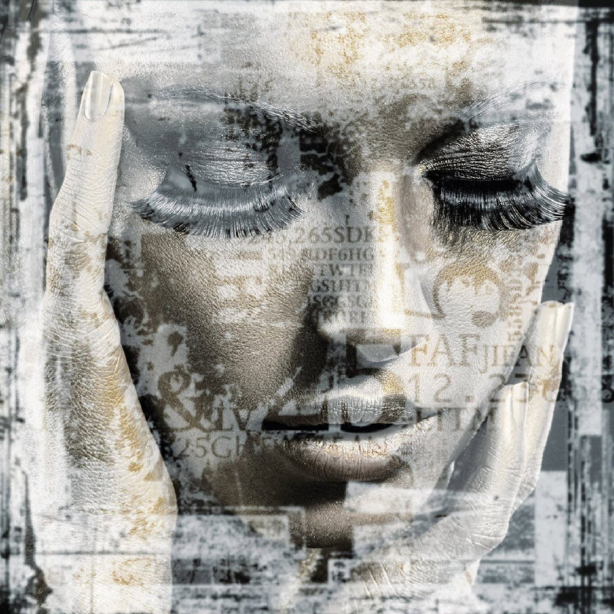 Face Grey Gold Abstract Portrait Artwork art print by Cobra Art