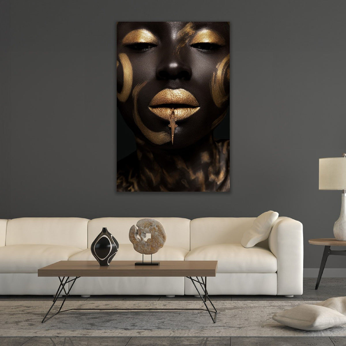 Modern European furniture - Gold Painted Face Photographic Art - www.oroa.com