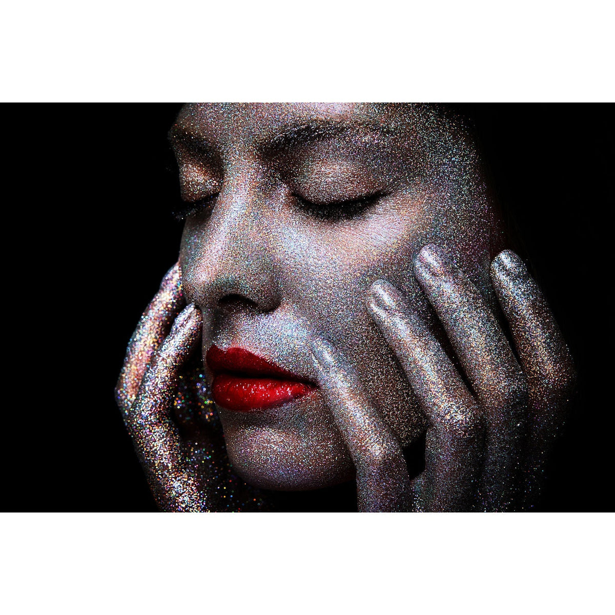 Scarlet Echo Glittering Woman Face photographic art print by Cobra Art