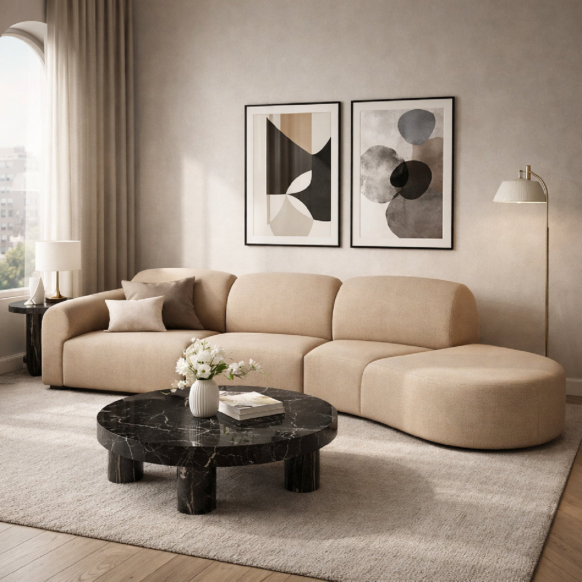 Modern European furniture - Curved Sofa with Semi-Circle Footstool - www.oroa.com