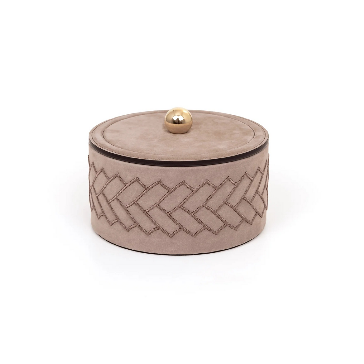 Round Embroidered Leather Box | Pinetti Lily | OROA.com