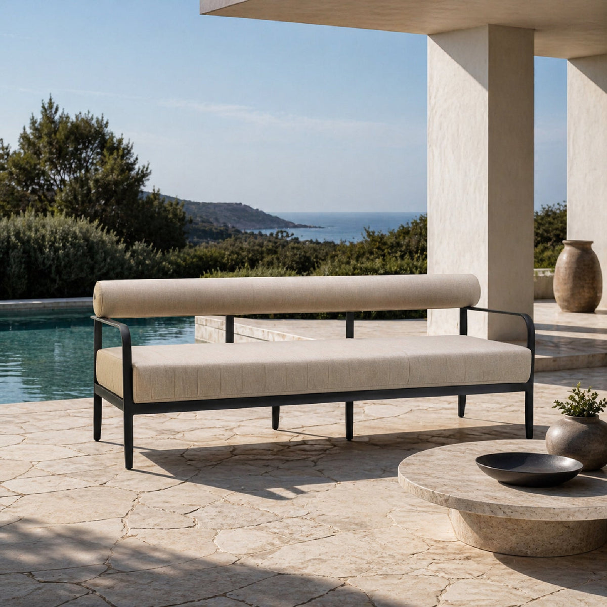 Modern European furniture - Black Aluminum Outdoor Sofa - www.oroa.com
