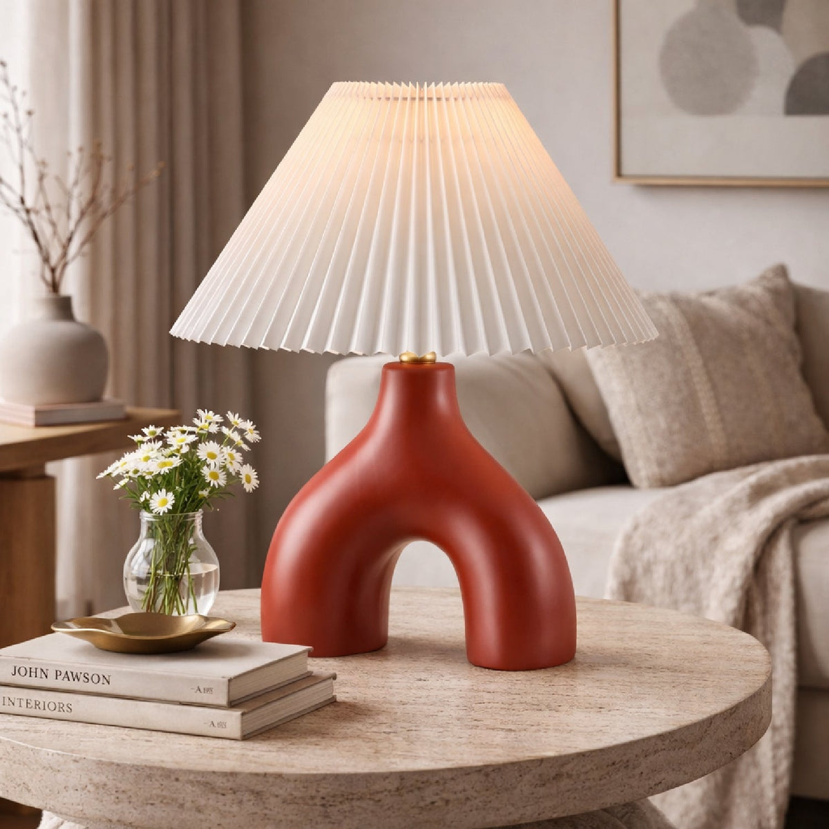 Modern European furniture - Ceramic White Linen Table Lamp - www.oroa.com