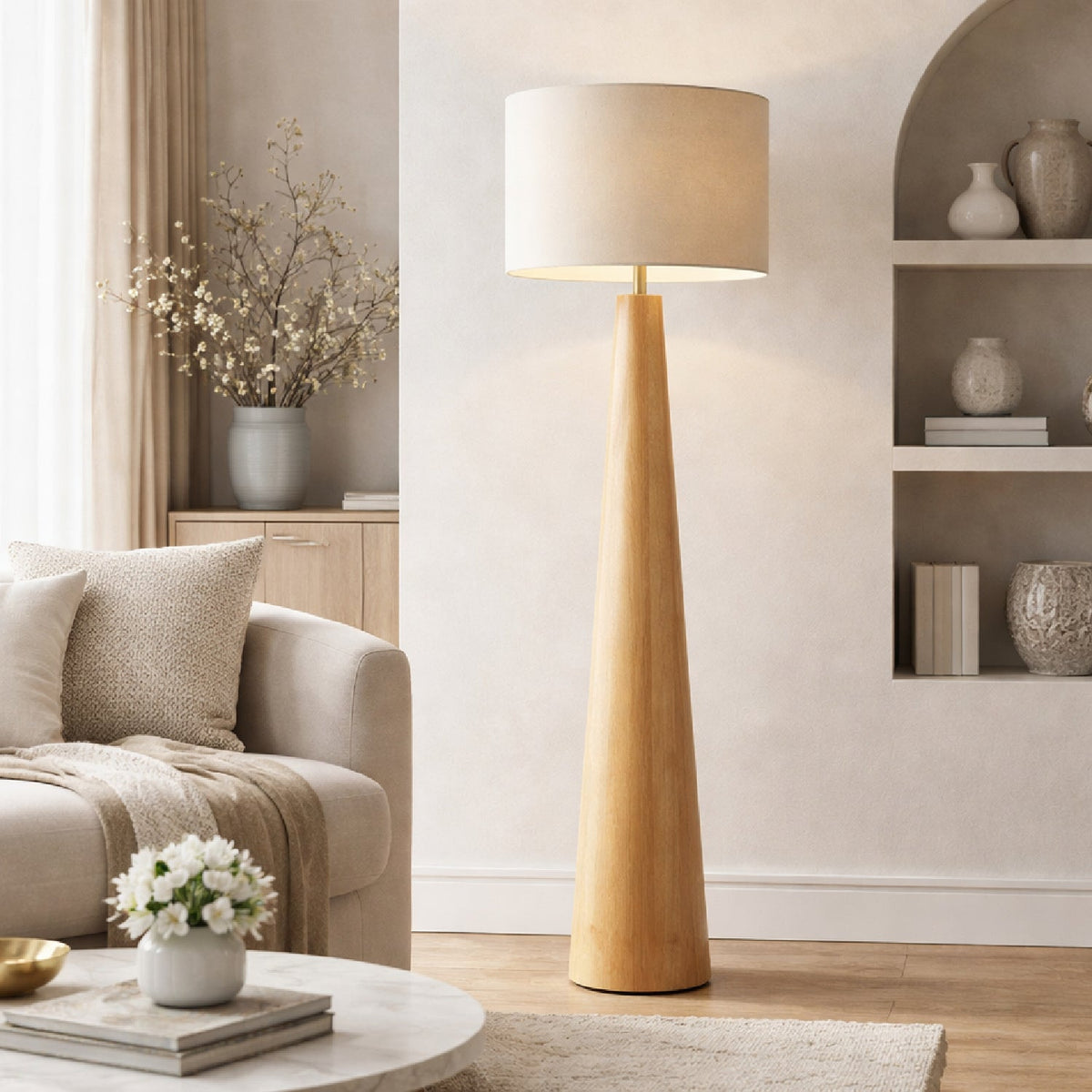 Modern European furniture - Flared Wooden Accent Floor Lamp - www.oroa.com