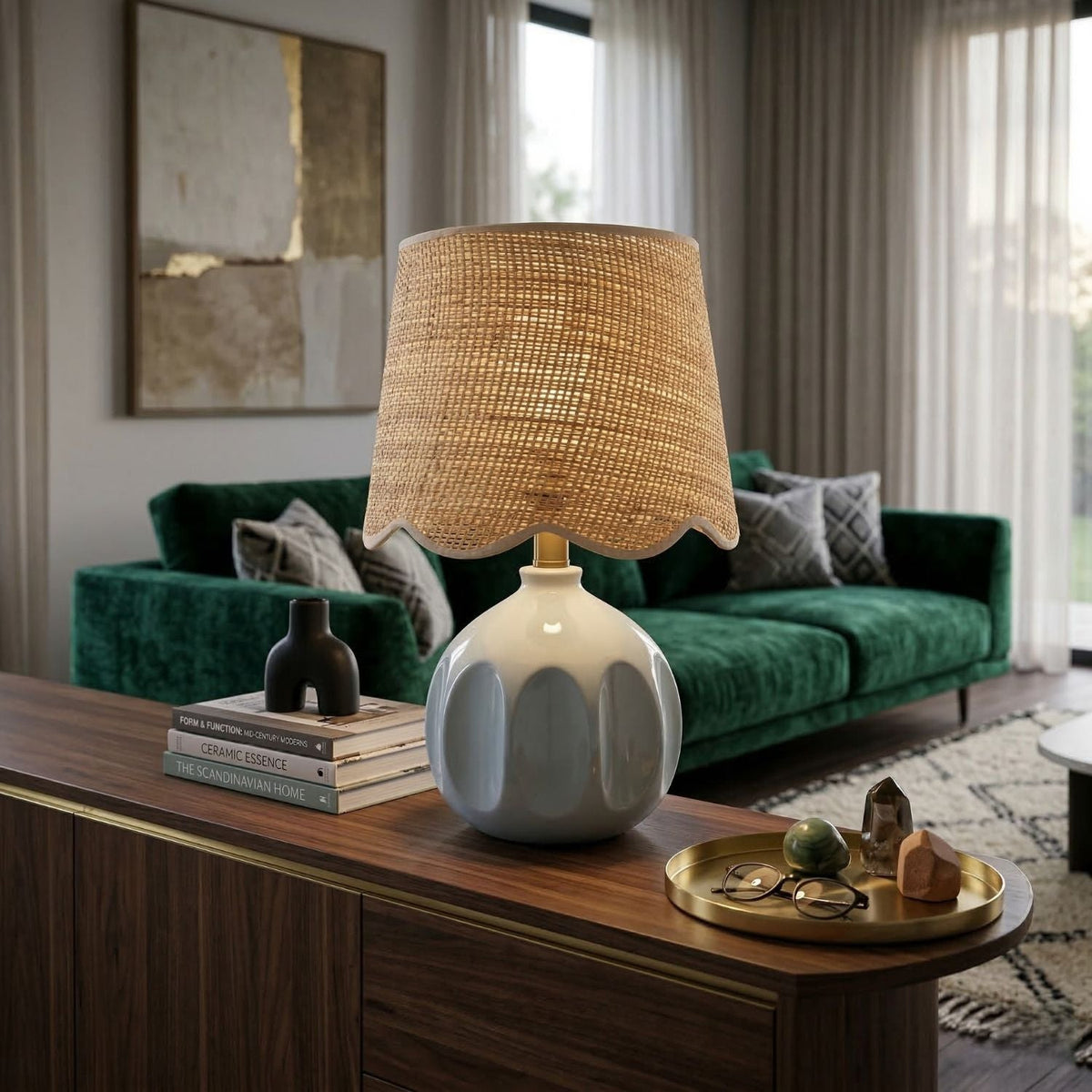 Modern European furniture - Wavy Rattan Accent Table Lamp - www.oroa.com