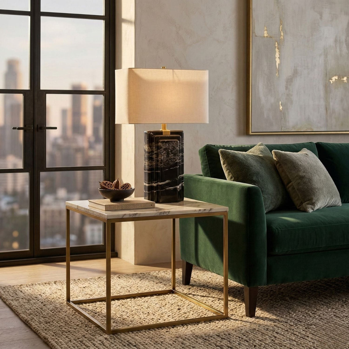 Modern European furniture - Black Marble Accent Table Lamp - www.oroa.com
