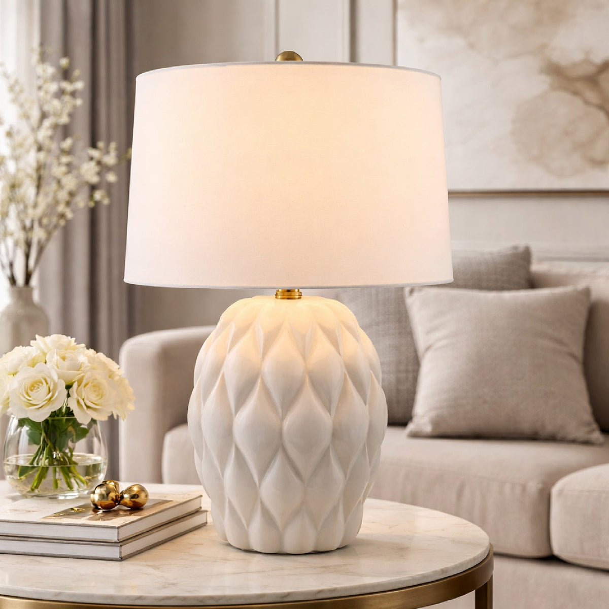 Modern European furniture - Reliefed Ceramic Accent Table Lamp - www.oroa.com