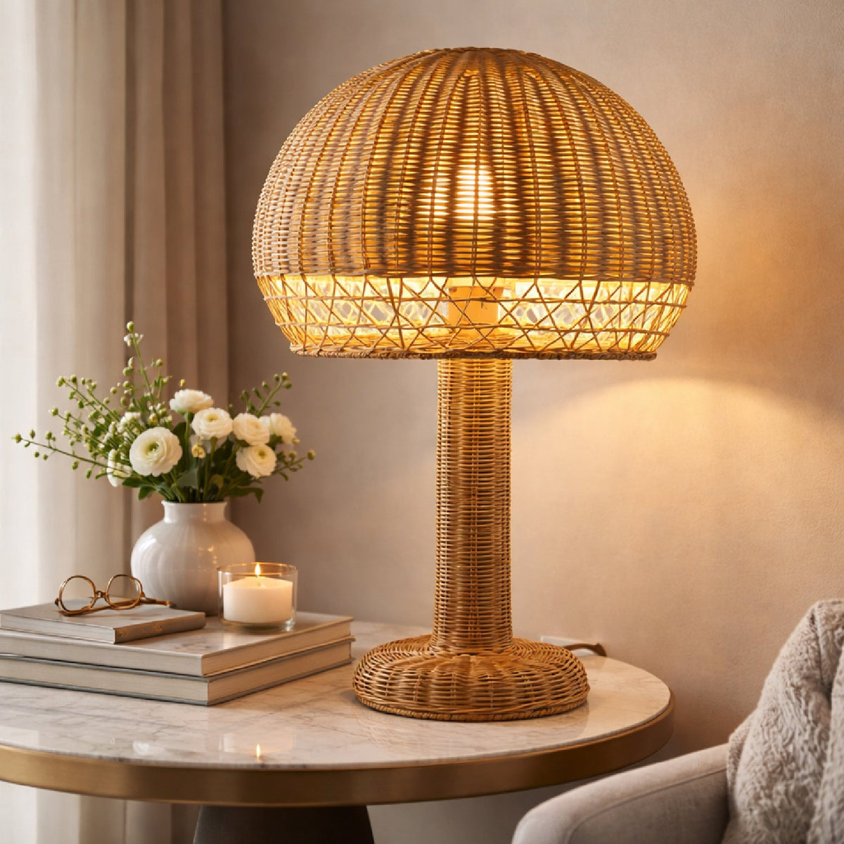 Modern European furniture - Dome Natural Rattan Table Lamp - www.oroa.com