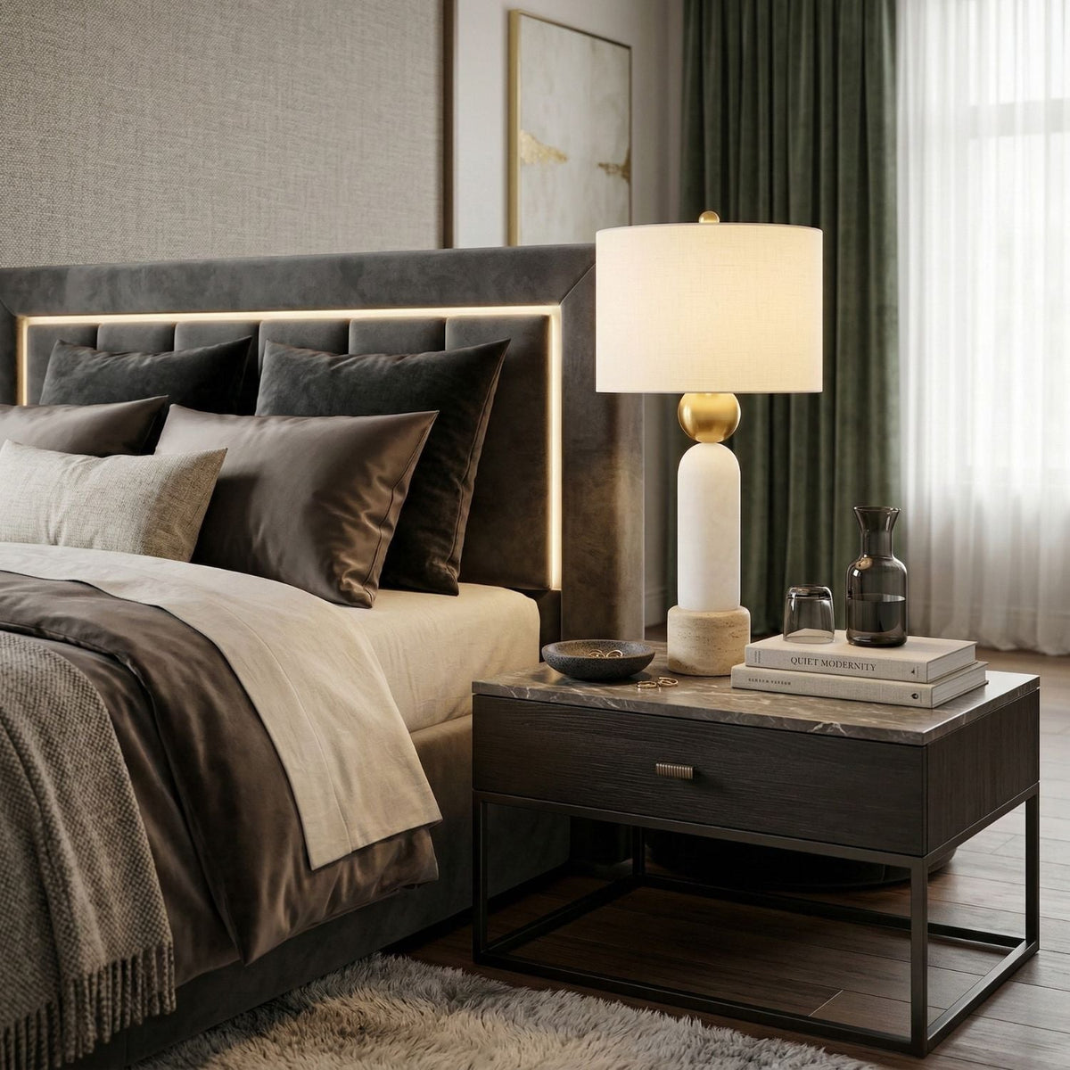 Modern European furniture - White Stone Modern Table Lamp - www.oroa.com