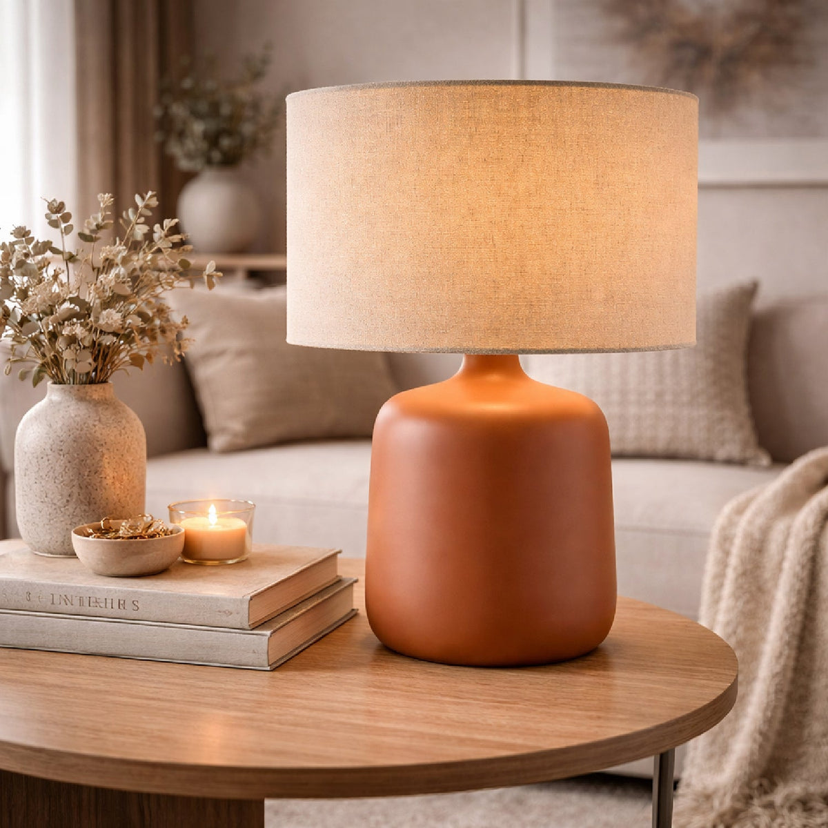 Modern European furniture - Beige Linen Ceramic Table Lamp S - www.oroa.com
