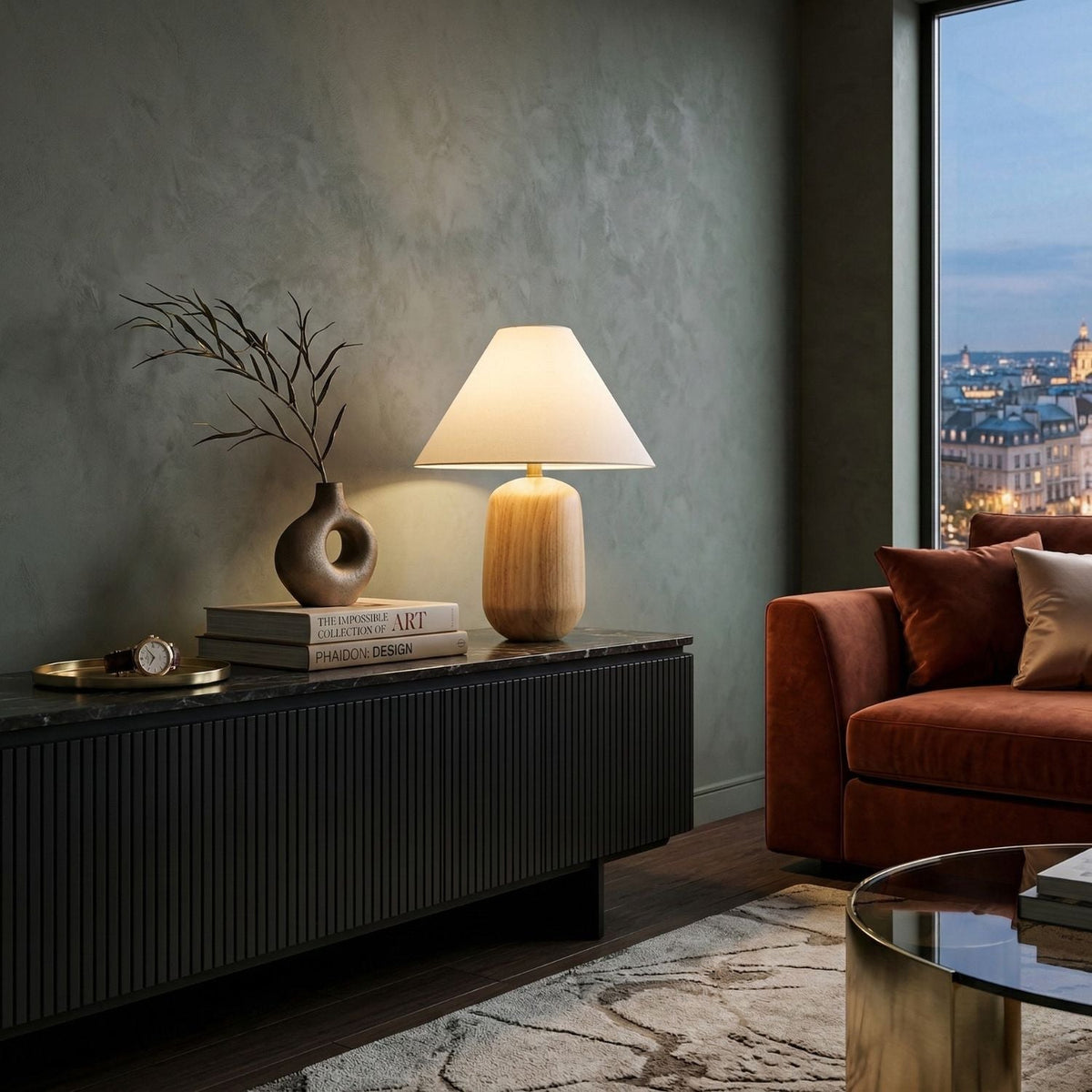 Modern European furniture - Beige Wood Veneer Table Lamp - www.oroa.com