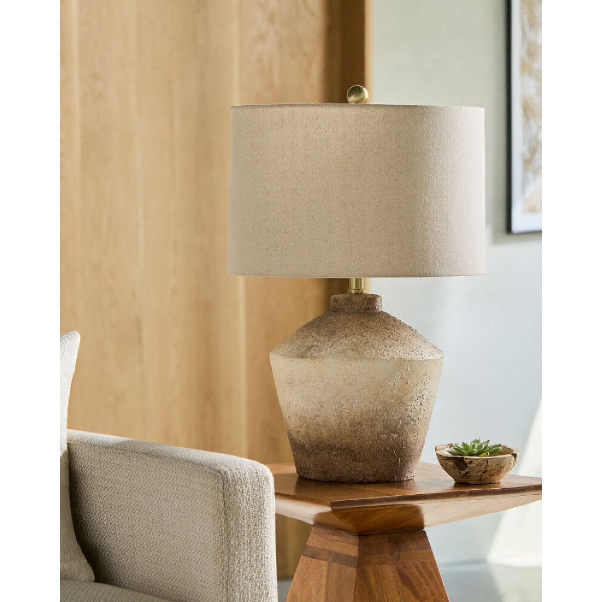Modern European furniture - Ceramic Cream Linen Table Lamp - www.oroa.com