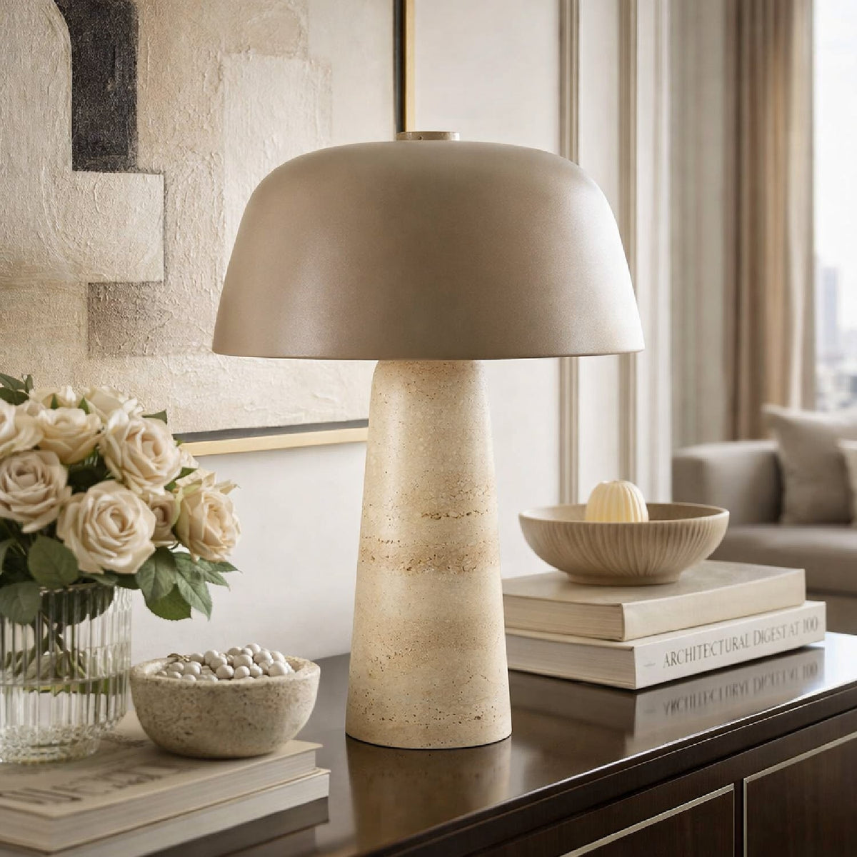 Modern European furniture - Metal Shade Travertine Table Lamp L - www.oroa.com