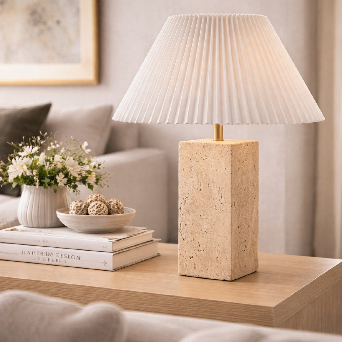 Modern European furniture - Square Travertine Empire Table Lamp - www.oroa.com