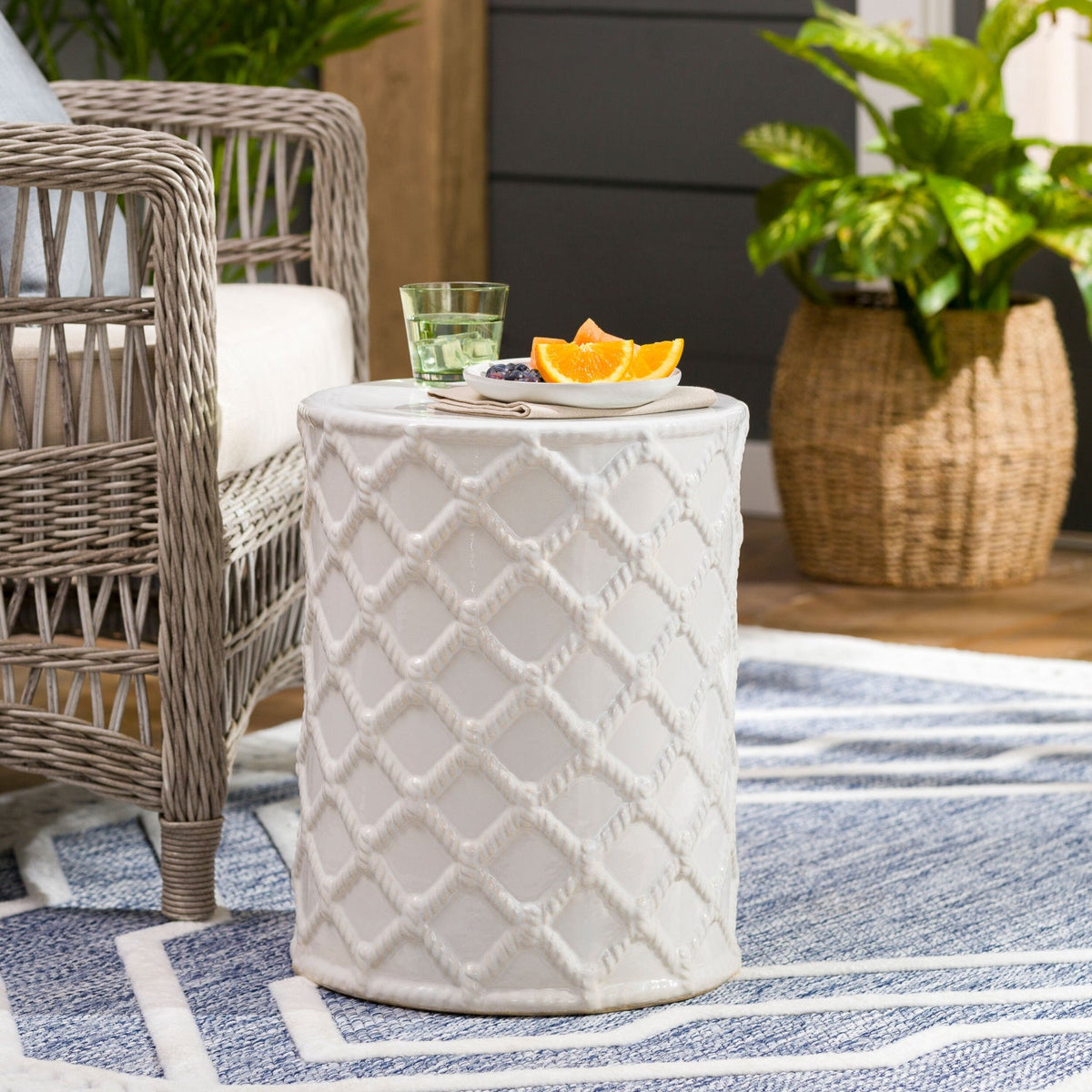 Modern European furniture - Lattice Patterned Ceramic Garden Stool - www.oroa.com