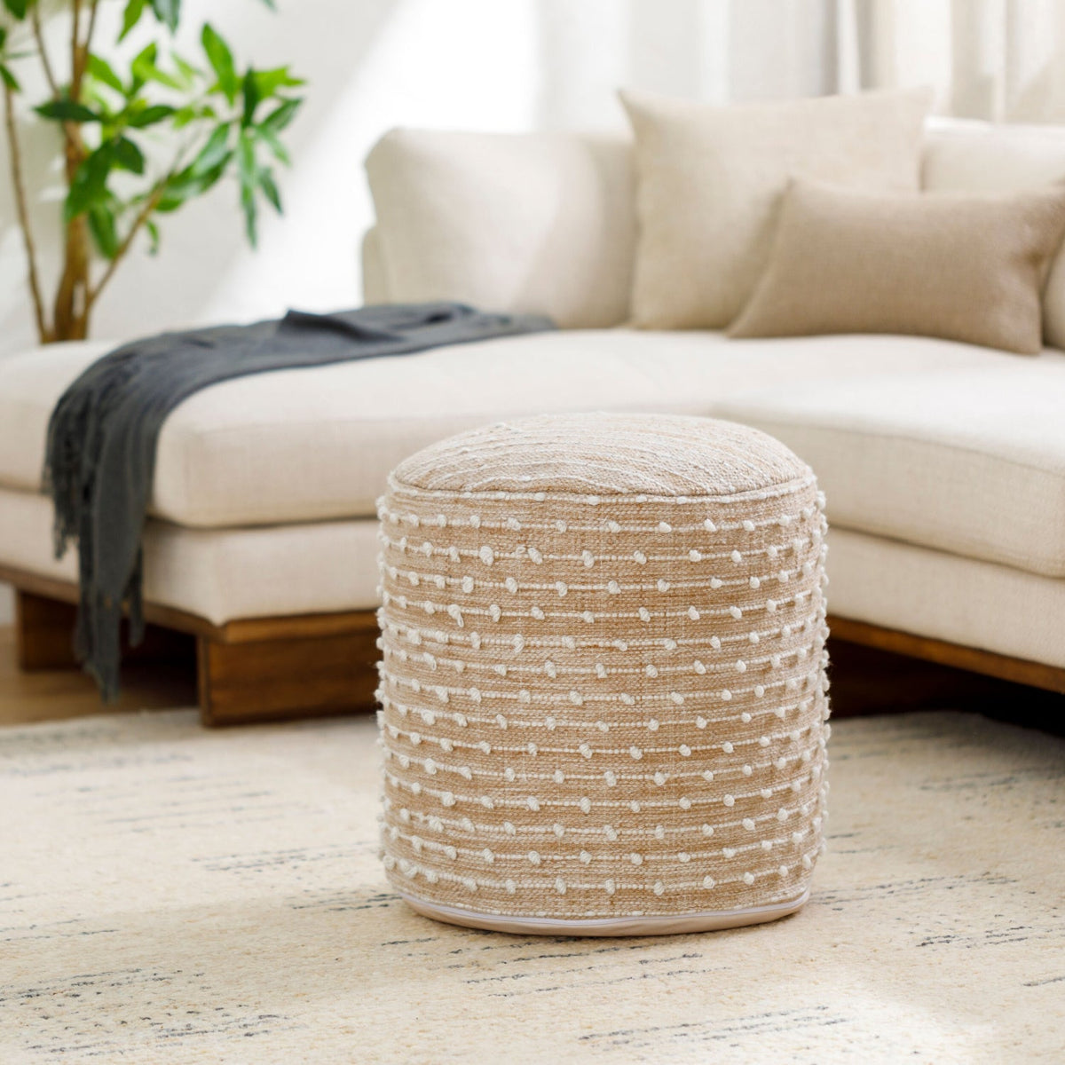 Modern European furniture - Beaded Beige Outdoor Pouf - www.oroa.com