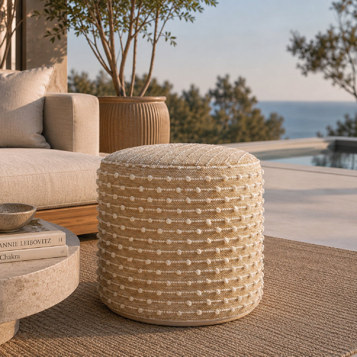 Modern European furniture - Beaded Beige Outdoor Pouf - www.oroa.com