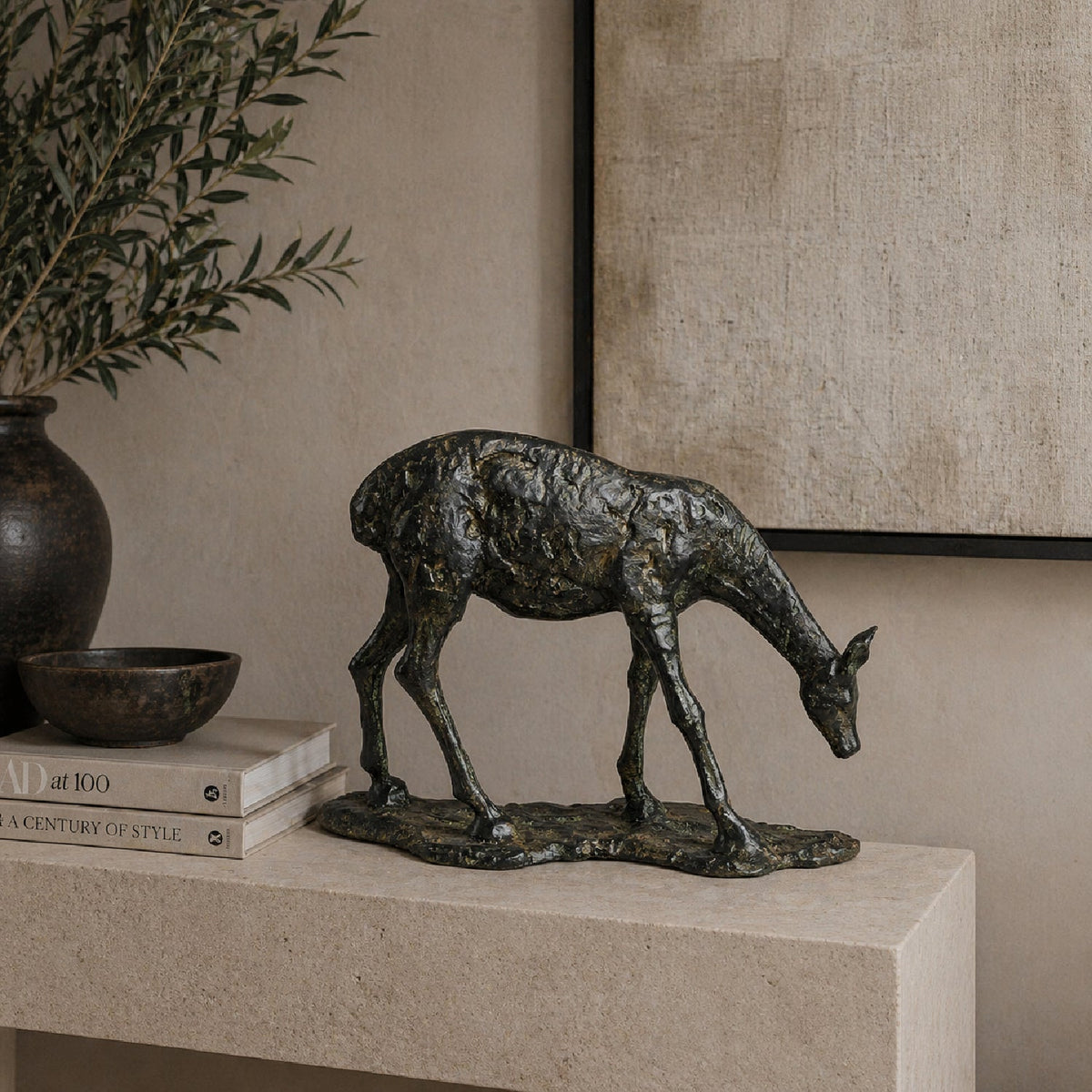 Modern European furniture - Antiqued Iron Deer Sculpture - www.oroa.com