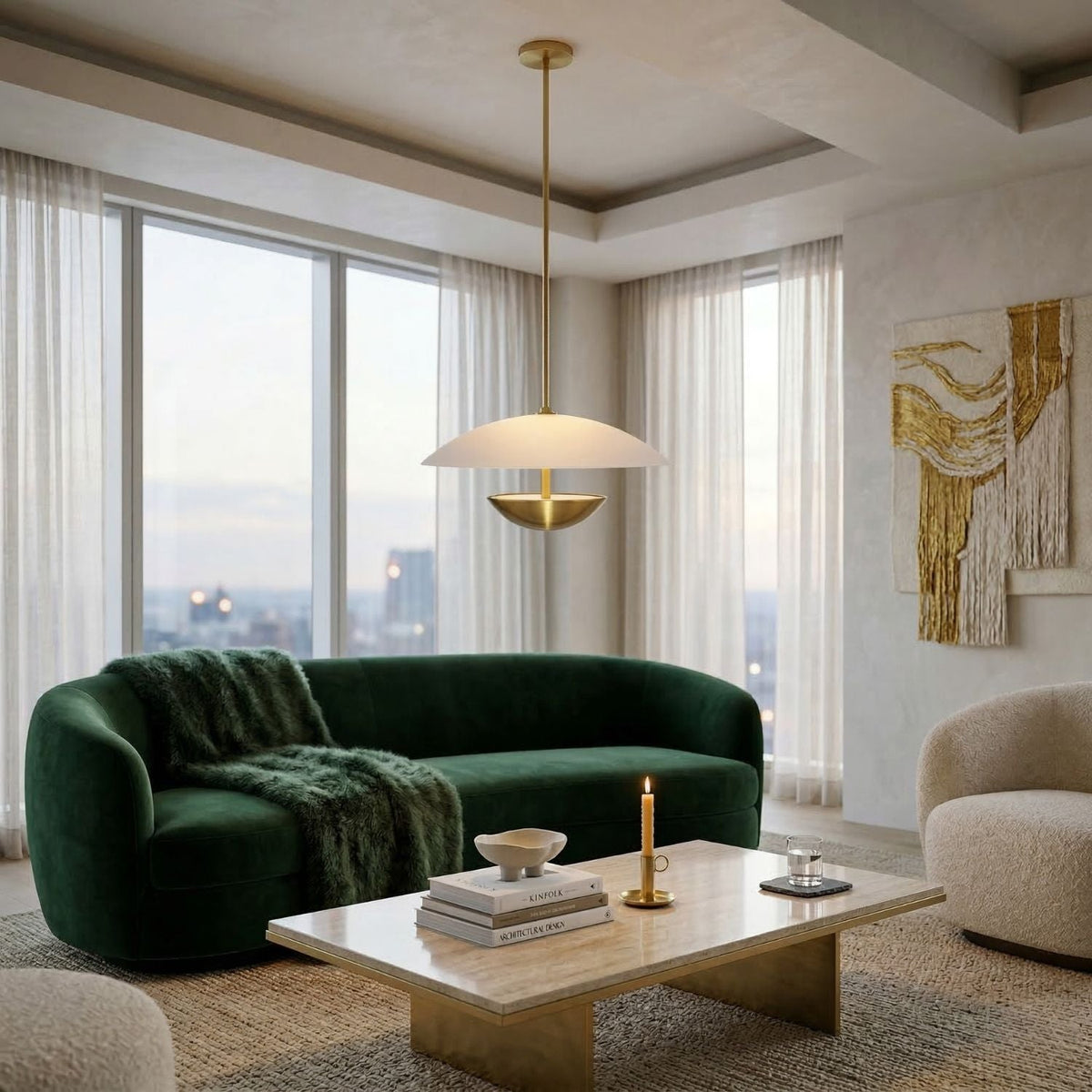 Modern European furniture - White Glass Semi-Dome Pendant Lamp - www.oroa.com