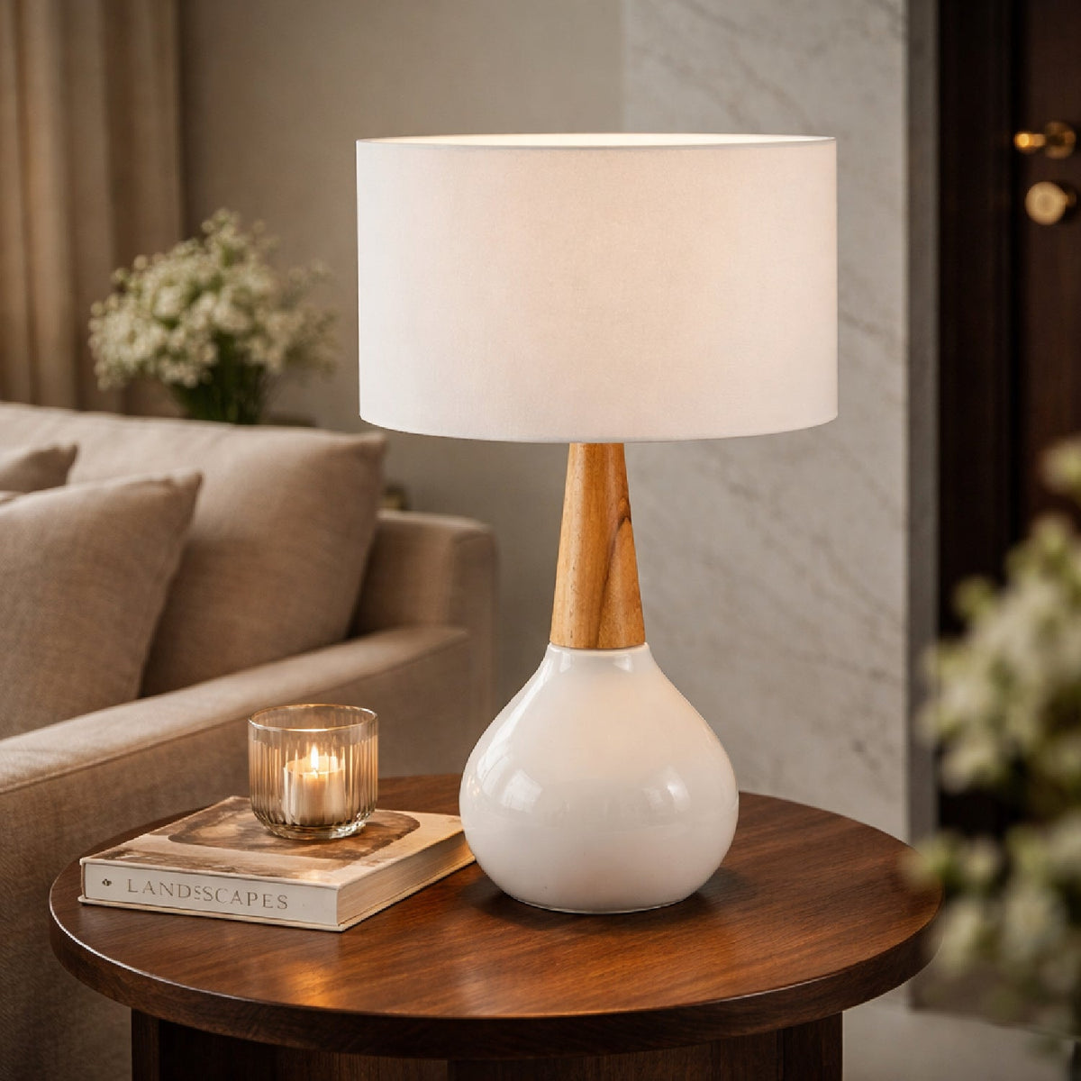 Ceramic Wood Base Table Lamp | Kuda Home Kent