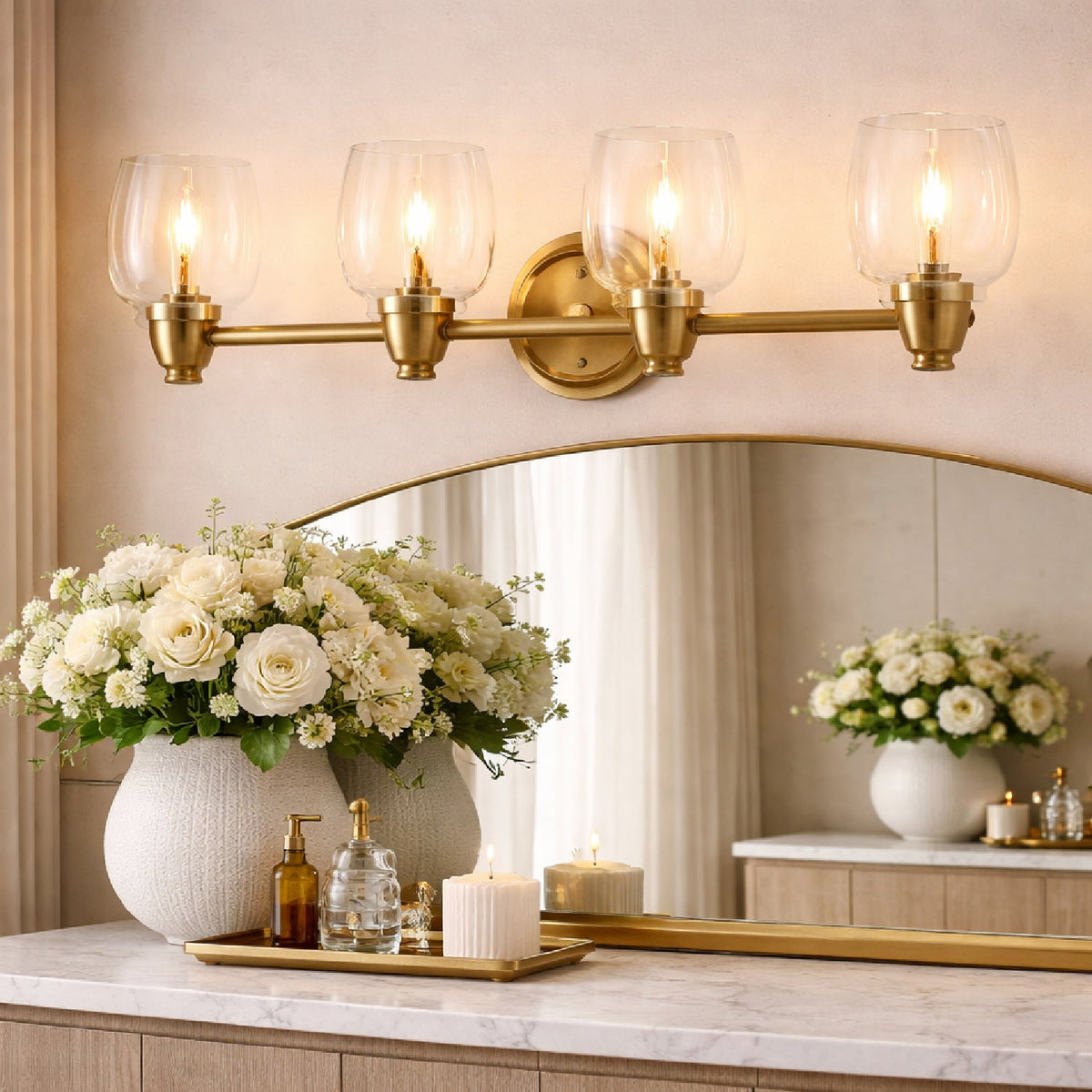 Modern European furniture - Gold Framed Glass Wall Lamp - www.oroa.com