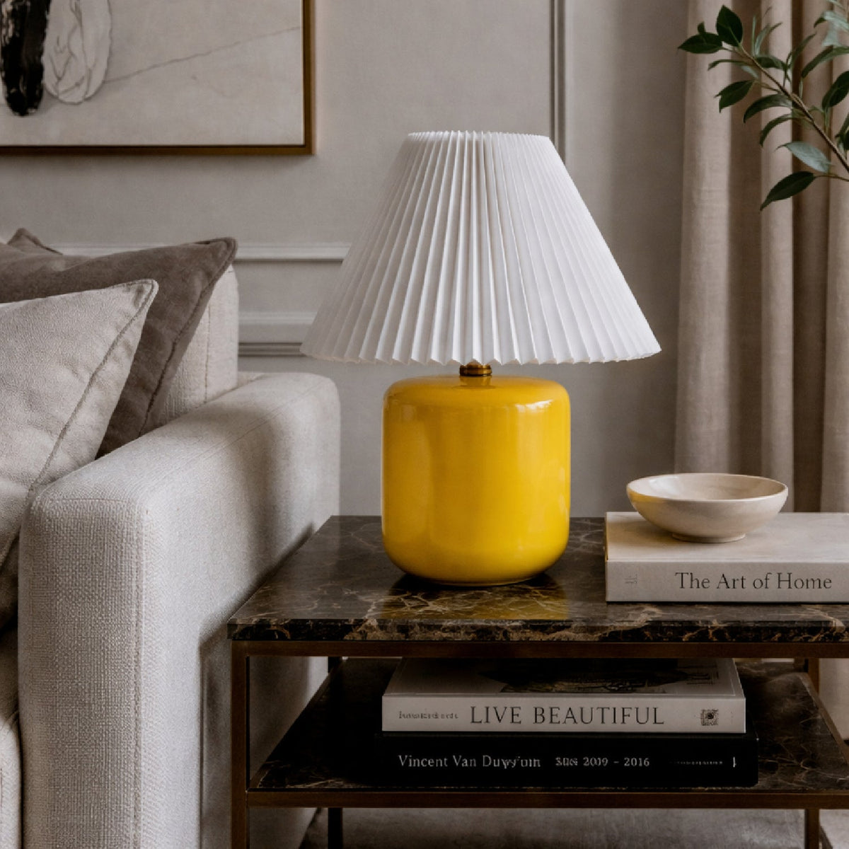Modern European furniture - Ceramic Pleated Linen Table Lamp - www.oroa.com