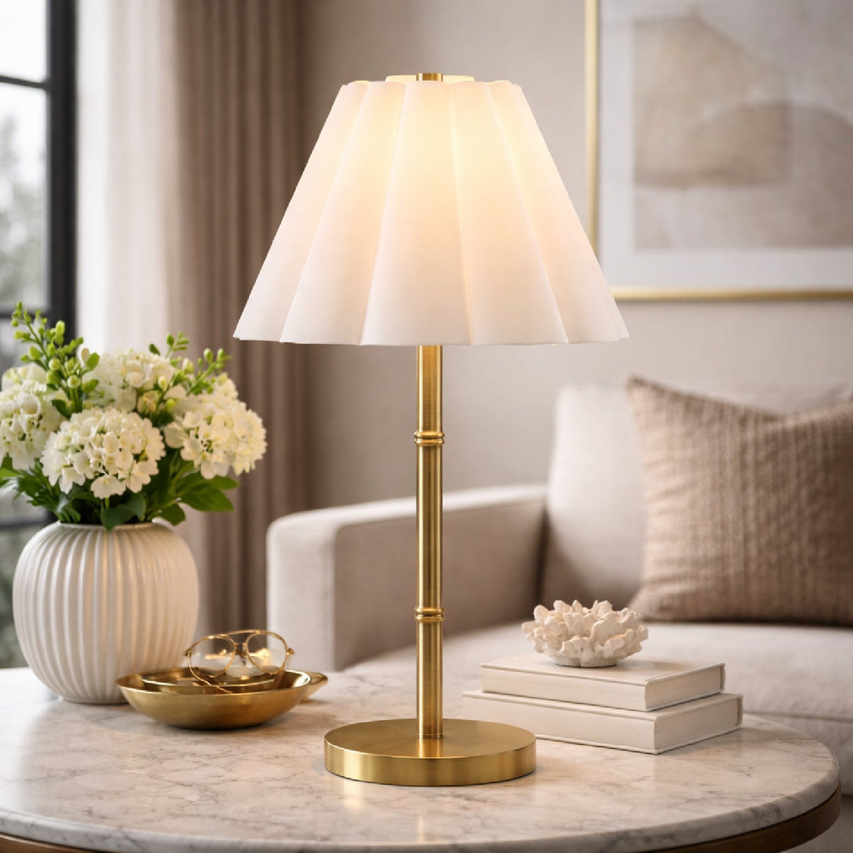 Modern European furniture - White Scalloped Linen Table Lamp - www.oroa.com