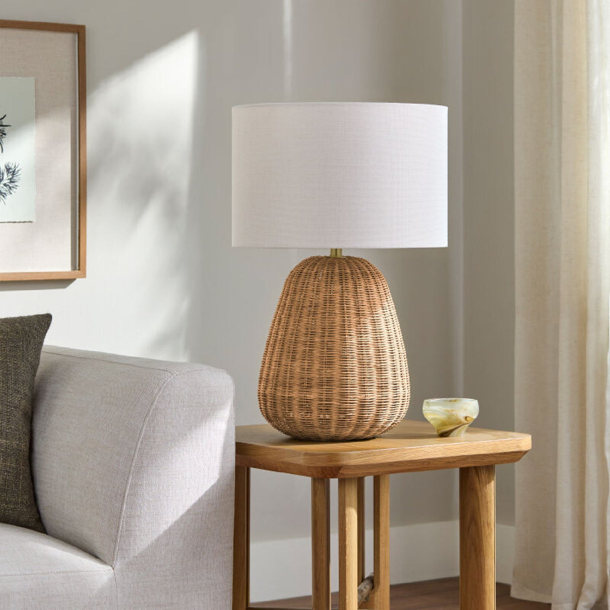Modern European furniture - Hand-painted Rattan Linen Table Lamp - www.oroa.com